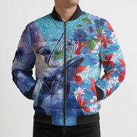 Hawaii Aloha Whales Bomber Puffer Jacket Hibiscus and Whales with Polynesian Pattern - Polynesian Pride