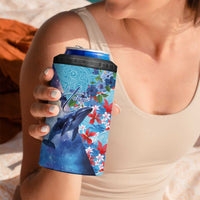 Hawaii Aloha Whales 4 in 1 Can Cooler Tumbler Hibiscus and Whales with Polynesian Pattern - Polynesian Pride