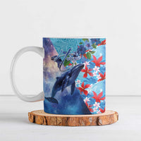 Hawaii Aloha Whales Ceramic Mug Hibiscus and Whales with Polynesian Pattern LT03 Blue - Polynesian Pride