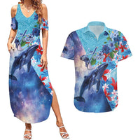 Hawaii Aloha Whales Couples Matching Summer Maxi Dress and Hawaiian Shirt Hibiscus and Whales with Polynesian Pattern - Polynesian Pride