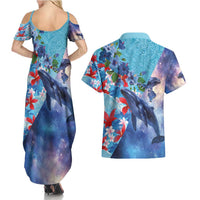 Hawaii Aloha Whales Couples Matching Summer Maxi Dress and Hawaiian Shirt Hibiscus and Whales with Polynesian Pattern - Polynesian Pride