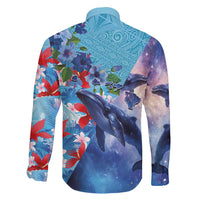 Hawaii Aloha Whales Family Matching Off Shoulder Short Dress and Hawaiian Shirt Hibiscus and Whales with Polynesian Pattern - Polynesian Pride