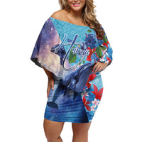 Hawaii Aloha Whales Family Matching Off Shoulder Short Dress and Hawaiian Shirt Hibiscus and Whales with Polynesian Pattern - Polynesian Pride