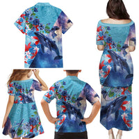 Hawaii Aloha Whales Family Matching Puletasi and Hawaiian Shirt Hibiscus and Whales with Polynesian Pattern - Polynesian Pride