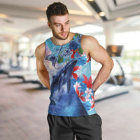 Hawaii Aloha Whales Men Tank Top Hibiscus and Whales with Polynesian Pattern - Polynesian Pride