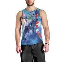 Hawaii Aloha Whales Men Tank Top Hibiscus and Whales with Polynesian Pattern - Polynesian Pride