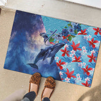 Hawaii Aloha Whales Rubber Doormat Hibiscus and Whales with Polynesian Pattern - Polynesian Pride