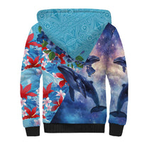 Hawaii Aloha Whales Sherpa Hoodie Hibiscus and Whales with Polynesian Pattern - Polynesian Pride