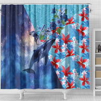 Hawaii Aloha Whales Shower Curtain Hibiscus and Whales with Polynesian Pattern - Polynesian Pride