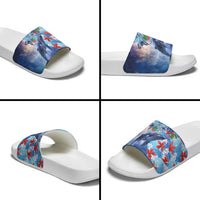 Hawaii Aloha Whales Slide Sandals Hibiscus and Whales with Polynesian Pattern - Polynesian Pride