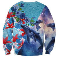 Hawaii Aloha Whales Sweatshirt Hibiscus and Whales with Polynesian Pattern - Polynesian Pride