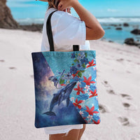 Hawaii Aloha Whales Tote Bag Hibiscus and Whales with Polynesian Pattern - Polynesian Pride