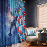 Hawaii Aloha Whales Window Curtain Hibiscus and Whales with Polynesian Pattern - Polynesian Pride