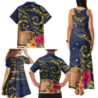 Tokelau Tokehega Day Family Matching Tank Maxi Dress and Hawaiian Shirt Coat of Arms with Polynesian Tattoo and Hibiscus