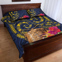 Tokelau Tokehega Day Quilt Bed Set Coat of Arms with Polynesian Tattoo and Hibiscus