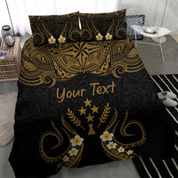 Personalised Kosrae Liberation Day Bedding Set Polynesian Tattoo and Plumeria Gold Color
