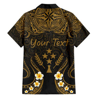 Personalised Kosrae Liberation Day Family Matching Short Sleeve Bodycon Dress and Hawaiian Shirt Polynesian Tattoo and Plumeria Gold Color