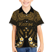 Personalised Kosrae Liberation Day Family Matching Tank Maxi Dress and Hawaiian Shirt Polynesian Tattoo and Plumeria Gold Color