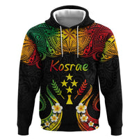Personalised Kosrae Liberation Day Zip Hoodie Polynesian Tattoo and Plumeria Reggae Color