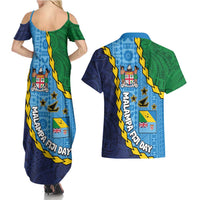 Malampa Fiji Day Couples Matching Summer Maxi Dress and Hawaiian Shirt National Symbols with Tapa Tribal and Polynesian Tattoo