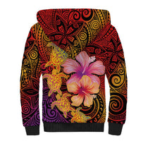 Hawaiian Hibiscus Turtle Tribal Polynesian Pattern Sherpa Hoodie Colorful Color
