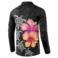 Hawaiian Hibiscus Turtle Tribal Polynesian Pattern Button Sweatshirt Black Color