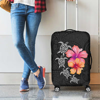 Hawaiian Hibiscus Turtle Tribal Polynesian Pattern Luggage Cover Black Color