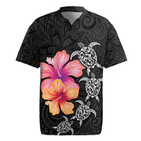 Hawaiian Hibiscus Turtle Tribal Polynesian Pattern Rugby Jersey Black Color