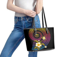 Hawaiian Plumeria Turtle Tribal Spiral Polynesian Tattoo Leather Tote Bag Fanciful Color