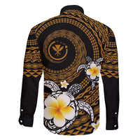 Hawaiian Plumeria Turtle Tribal Spiral Polynesian Tattoo Family Matching Long Sleeve Bodycon Dress and Hawaiian Shirt Gold Color