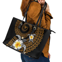Hawaiian Plumeria Turtle Tribal Spiral Polynesian Tattoo Leather Tote Bag Gold Color