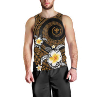Hawaiian Plumeria Turtle Tribal Spiral Polynesian Tattoo Men Tank Top Gold Color