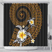 Hawaiian Plumeria Turtle Tribal Spiral Polynesian Tattoo Shower Curtain Gold Color