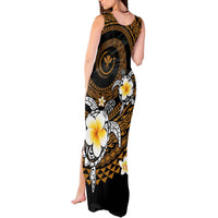 Hawaiian Plumeria Turtle Tribal Spiral Polynesian Tattoo Tank Maxi Dress Gold Color