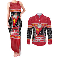 Papua New Guinea Christmas Couples Matching Tank Maxi Dress and Long Sleeve Button Shirts Santa With Flag Of PNG Polynesian Tribal Xmas Vibe LT03 Red - Polynesian Pride