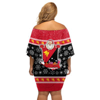 Papua New Guinea Christmas Family Matching Off Shoulder Short Dress and Hawaiian Shirt Santa With Flag Of PNG Polynesian Tribal Xmas Vibe LT03 - Polynesian Pride