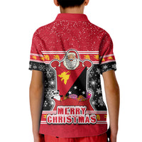 Papua New Guinea Christmas Kid Polo Shirt Santa With Flag Of PNG Polynesian Tribal Xmas Vibe LT03 - Polynesian Pride