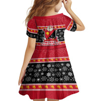 Papua New Guinea Christmas Kid Short Sleeve Dress Santa With Flag Of PNG Polynesian Tribal Xmas Vibe LT03 - Polynesian Pride