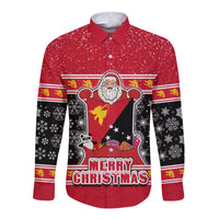 Papua New Guinea Christmas Long Sleeve Button Shirt Santa With Flag Of PNG Polynesian Tribal Xmas Vibe LT03 Unisex Red - Polynesian Pride