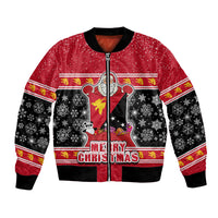 Custom Papua New Guinea Christmas Bomber Jacket Santa With Flag Of PNG Polynesian Tribal Xmas Vibe LT03 Unisex Red - Polynesian Pride
