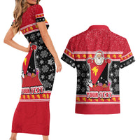 Custom Papua New Guinea Christmas Couples Matching Short Sleeve Bodycon Dress and Hawaiian Shirt Santa With Flag Of PNG Polynesian Tribal Xmas Vibe LT03 - Polynesian Pride