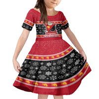 Custom Papua New Guinea Christmas Family Matching Off Shoulder Short Dress and Hawaiian Shirt Santa With Flag Of PNG Polynesian Tribal Xmas Vibe LT03 Daughter's Dress Red - Polynesian Pride