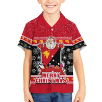 Custom Papua New Guinea Christmas Kid Hawaiian Shirt Santa With Flag Of PNG Polynesian Tribal Xmas Vibe LT03 Kid Red - Polynesian Pride