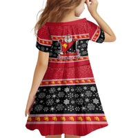 Custom Papua New Guinea Christmas Kid Short Sleeve Dress Santa With Flag Of PNG Polynesian Tribal Xmas Vibe LT03 - Polynesian Pride