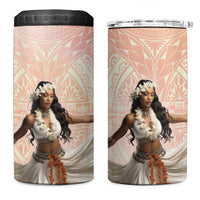 Woman Polynesian Tattoos 4 in 1 Can Cooler Tumbler Tropical Flower - Peach Fuzz Color