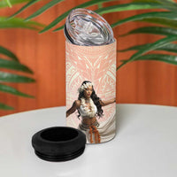 Woman Polynesian Tattoos 4 in 1 Can Cooler Tumbler Tropical Flower - Peach Fuzz Color