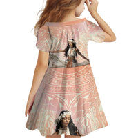 Woman Polynesian Tattoos Family Matching Long Sleeve Bodycon Dress and Hawaiian Shirt Tropical Flower - Peach Fuzz Color
