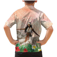 Woman Polynesian Tattoos Family Matching Mermaid Dress and Hawaiian Shirt Tropical Flower - Peach Fuzz Color