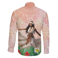 Woman Polynesian Tattoos Family Matching Tank Maxi Dress and Hawaiian Shirt Tropical Flower - Peach Fuzz Color