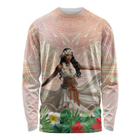 Woman Polynesian Tattoos Long Sleeve Shirt Tropical Flower - Peach Fuzz Color